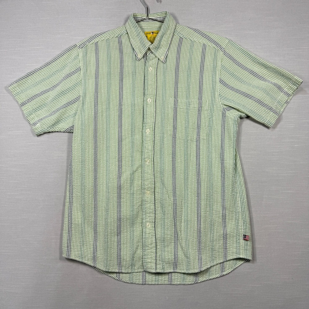 Duck Head Seersucker‎ Button Shirt Men M Green Blue White Short Sleeve Classic